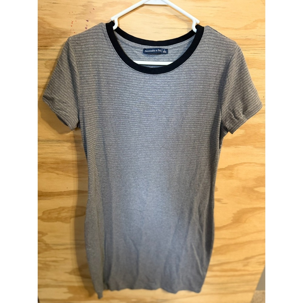 Abercrombie & Fitch Ribbed T Shirt Dress Womens L Gray Striped Crew Neck